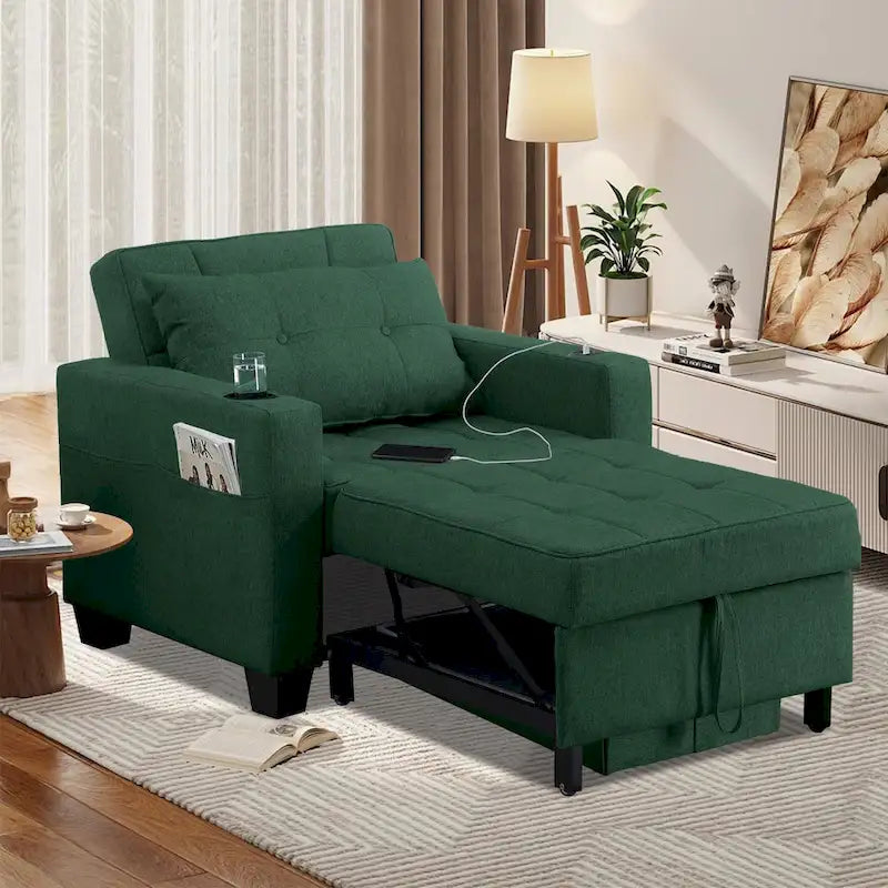 Fauteuil Futon Convertible 3-en-1, Canapé Lit Pliant pour Salon