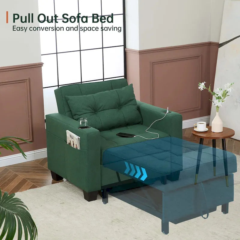 Fauteuil Futon Convertible 3-en-1, Canapé Lit Pliant pour Salon