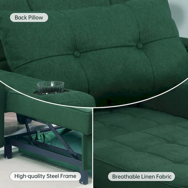 Fauteuil Futon Convertible 3-en-1, Canapé Lit Pliant pour Salon