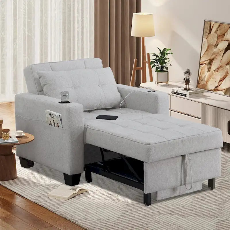 Fauteuil Futon Convertible 3-en-1, Canapé Lit Pliant pour Salon