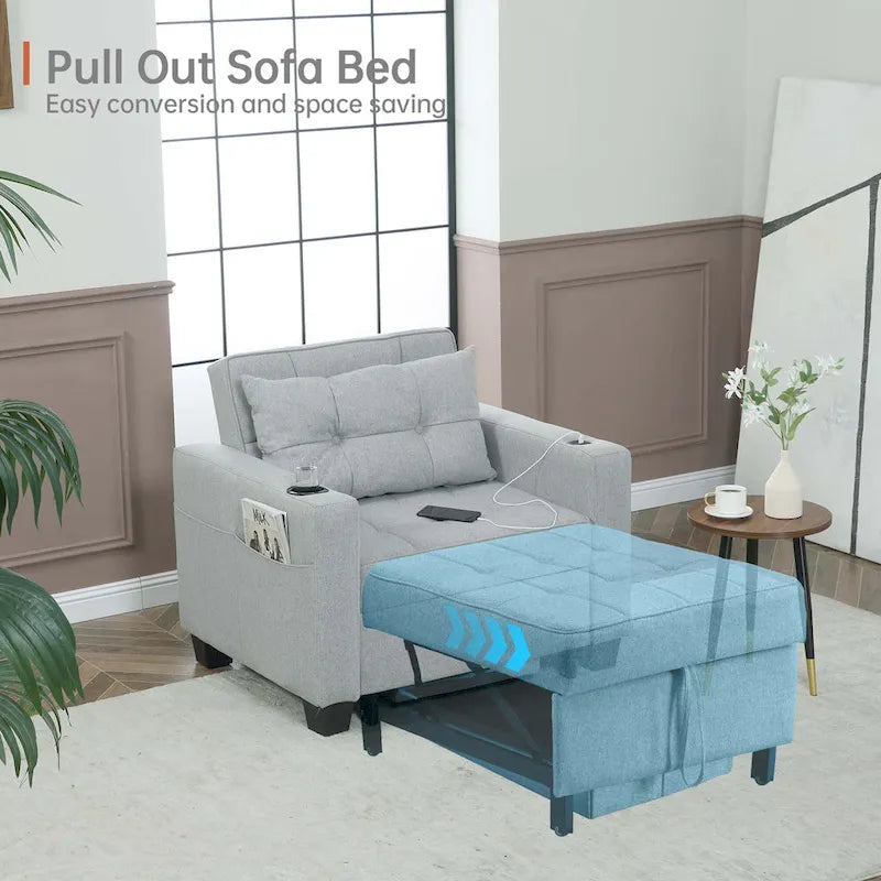 Fauteuil Futon Convertible 3-en-1, Canapé Lit Pliant pour Salon