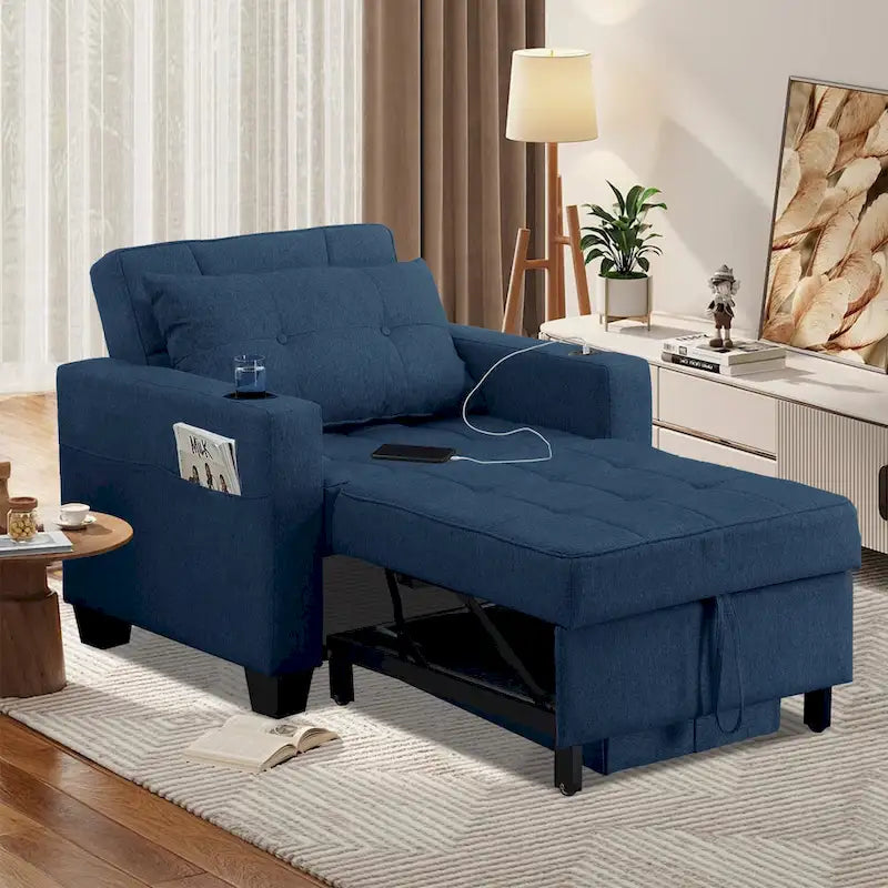 Fauteuil Futon Convertible 3-en-1, Canapé Lit Pliant pour Salon