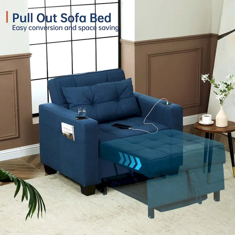 Fauteuil Futon Convertible 3-en-1, Canapé Lit Pliant pour Salon