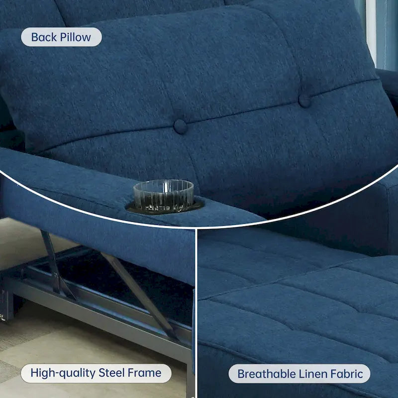 Fauteuil Futon Convertible 3-en-1, Canapé Lit Pliant pour Salon