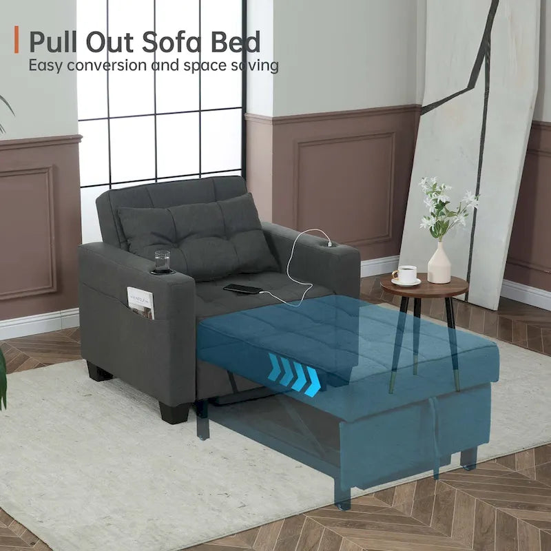 Fauteuil Futon Convertible 3-en-1, Canapé Lit Pliant pour Salon