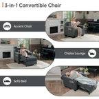 Fauteuil Futon Convertible 3-en-1, Canapé Lit Pliant pour Salon