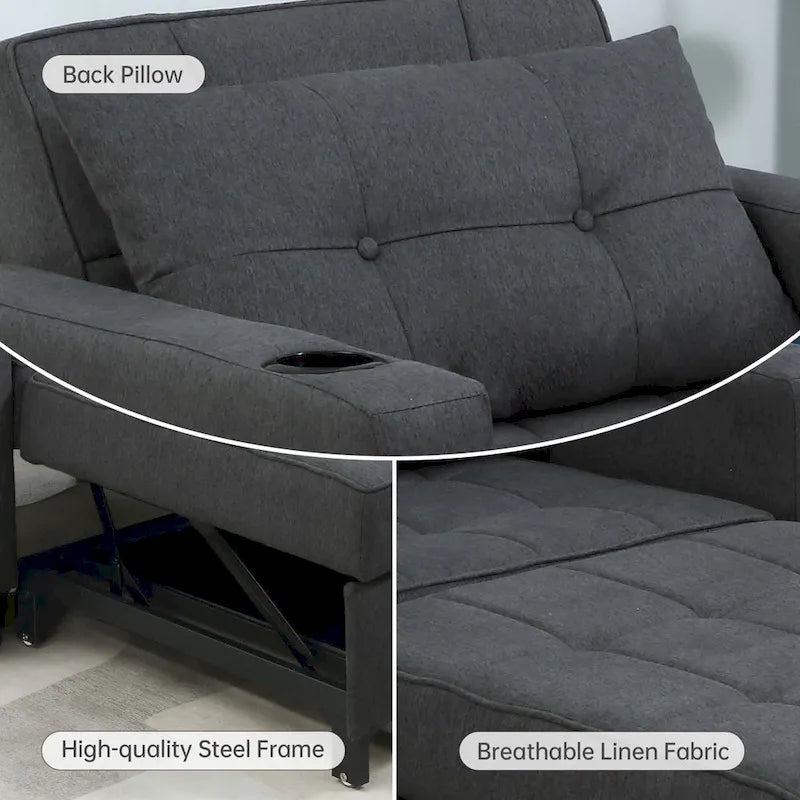 Fauteuil Futon Convertible 3-en-1, Canapé Lit Pliant pour Salon