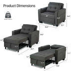 Fauteuil Futon Convertible 3-en-1, Canapé Lit Pliant pour Salon