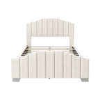 Lit plateforme grand lit/queen, cadre rembourré en velours, tête de lit et pied de lit touffetés, sans sommier tapissier, beige