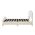 Lit plateforme grand lit/queen, cadre rembourré en velours, tête de lit et pied de lit touffetés, sans sommier tapissier, beige