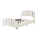 Lit plateforme grand lit/queen, cadre rembourré en velours, tête de lit et pied de lit touffetés, sans sommier tapissier, beige