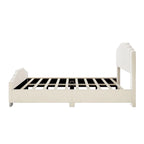 Lit plateforme grand lit/queen, cadre rembourré en velours, tête de lit et pied de lit touffetés, sans sommier tapissier, beige