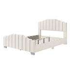 Lit plateforme grand lit/queen, cadre rembourré en velours, tête de lit et pied de lit touffetés, sans sommier tapissier, beige