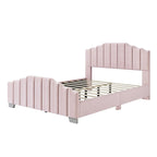Lit plateforme grand lit/queen, cadre rembourré en velours, tête de lit et pied de lit touffetés, sans sommier tapissier, beige