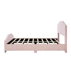 Lit plateforme grand lit/queen, cadre rembourré en velours, tête de lit et pied de lit touffetés, sans sommier tapissier, beige