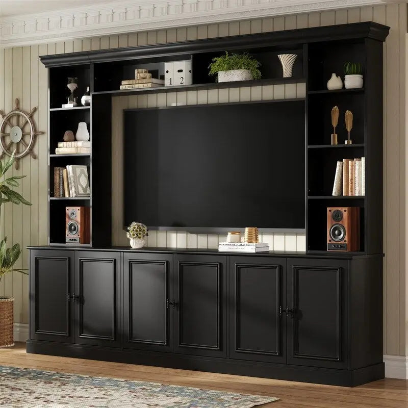 Ensemble meuble TV mural 4 pièces avec étagère, meuble TV polyvalent avec étagère réglable, console multimédia avec pont