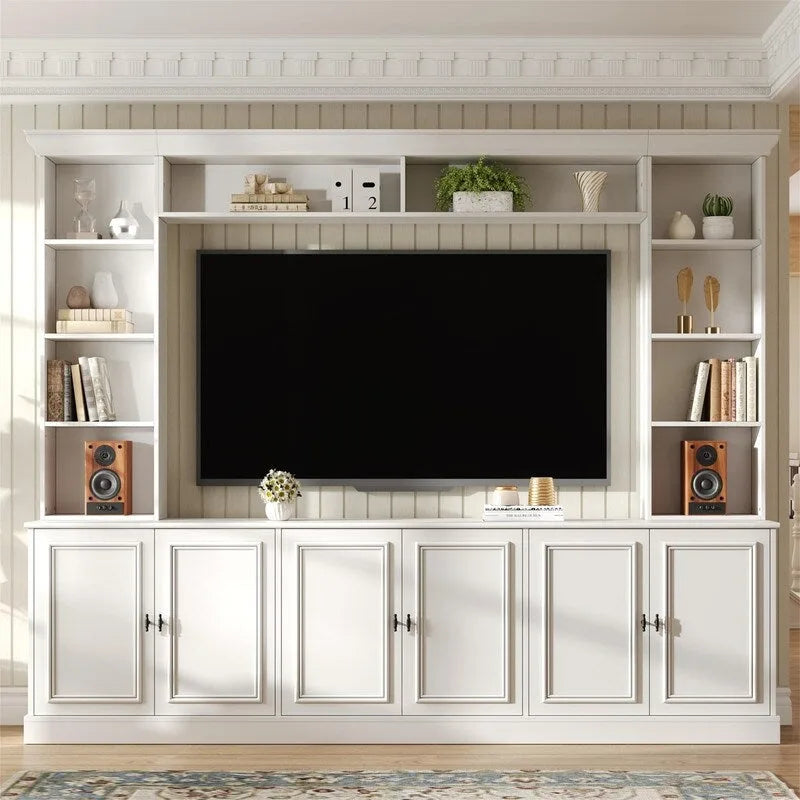 Ensemble meuble TV mural 4 pièces avec étagère, meuble TV polyvalent avec étagère réglable, console multimédia avec pont