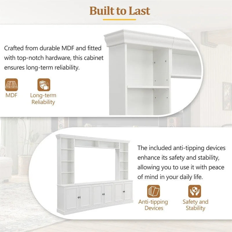 Ensemble meuble TV mural 4 pièces avec étagère, meuble TV polyvalent avec étagère réglable, console multimédia avec pont