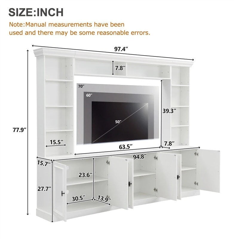 Ensemble meuble TV mural 4 pièces avec étagère, meuble TV polyvalent avec étagère réglable, console multimédia avec pont