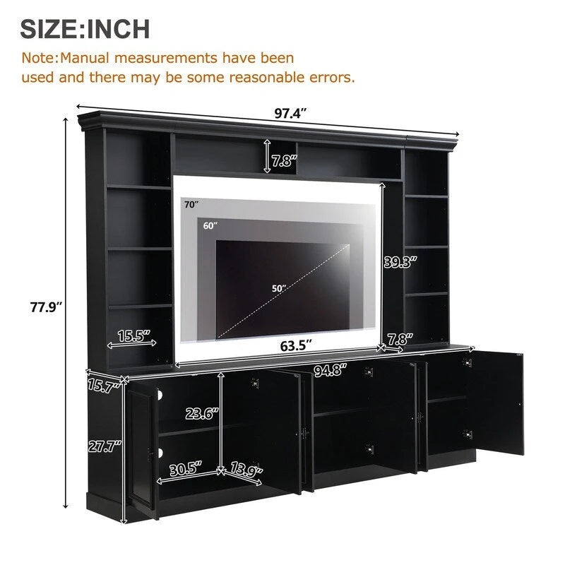 Ensemble meuble TV mural 4 pièces avec étagère, meuble TV polyvalent avec étagère réglable, console multimédia avec pont