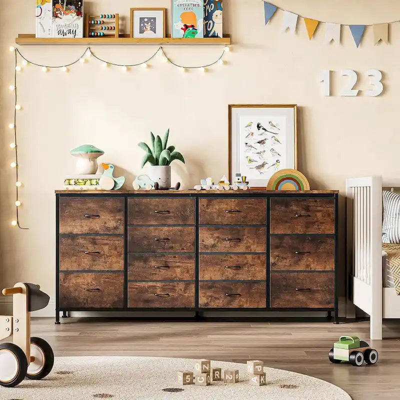 Commode à 14 tiroirs, Meuble TV blanc de 160 cm