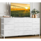 Commode à 14 tiroirs, Meuble TV blanc de 160 cm
