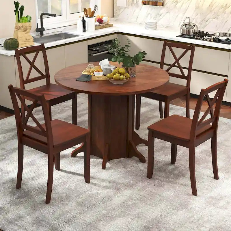 42 Table de cuisine ronde en bois avec pied central