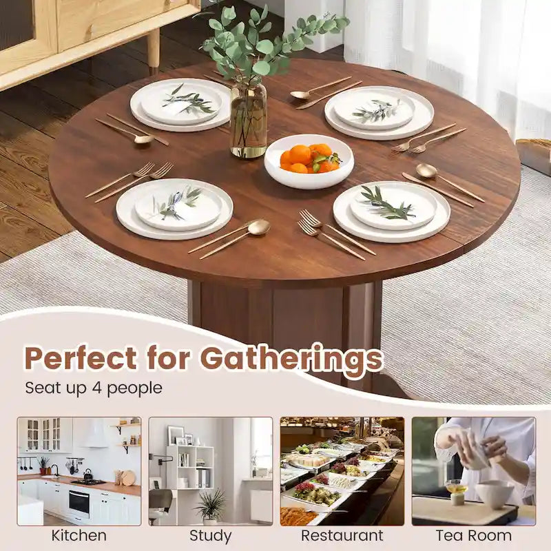 42 Table de cuisine ronde en bois avec pied central