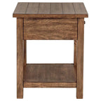 Table d'appoint Ayne, 1 étagère, 1 tiroir, bois marron, carrée 50 cm