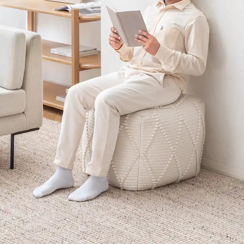 Pouf Ottoman - Revêtement en mélange de coton avec rembourrage ferme en billes EPP - Repose-pieds ou siège d'appoint pour salon
