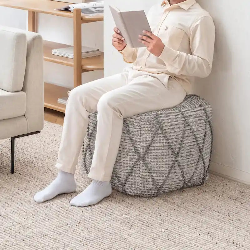 Pouf Ottoman - Revêtement en mélange de coton avec rembourrage ferme en billes EPP - Repose-pieds ou siège d'appoint pour salon