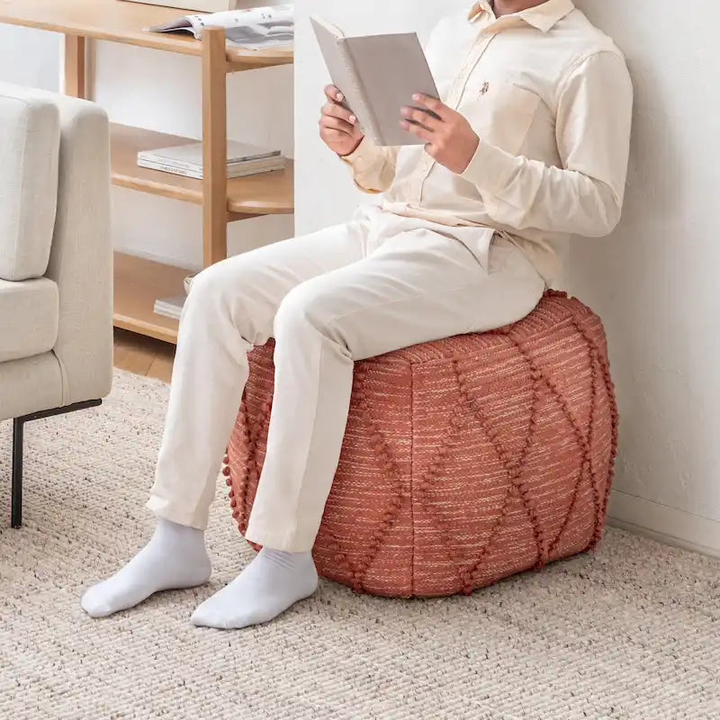 Pouf Ottoman - Revêtement en mélange de coton avec rembourrage ferme en billes EPP - Repose-pieds ou siège d'appoint pour salon