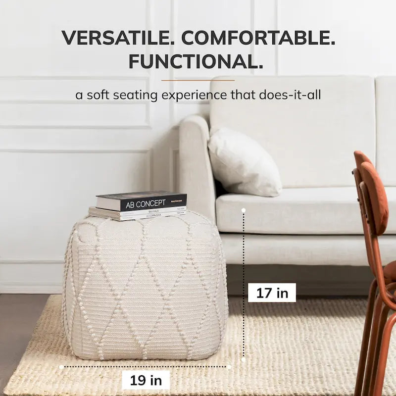 Pouf Ottoman - Revêtement en mélange de coton avec rembourrage ferme en billes EPP - Repose-pieds ou siège d'appoint pour salon