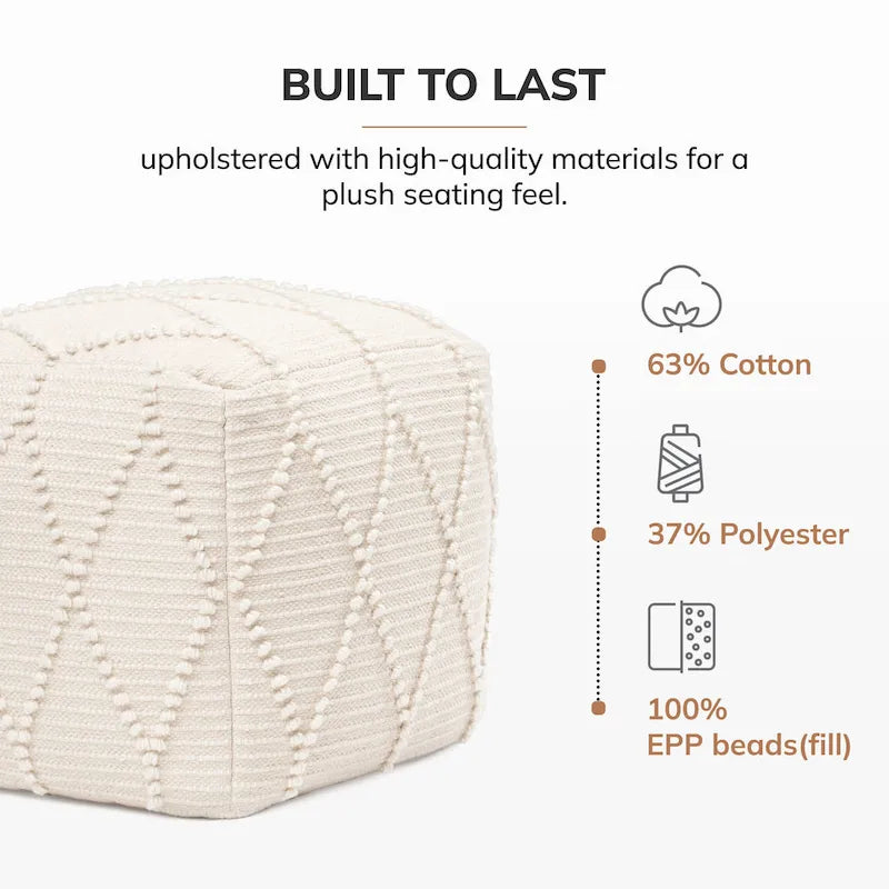 Pouf Ottoman - Revêtement en mélange de coton avec rembourrage ferme en billes EPP - Repose-pieds ou siège d'appoint pour salon