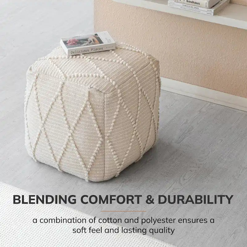Pouf Ottoman - Revêtement en mélange de coton avec rembourrage ferme en billes EPP - Repose-pieds ou siège d'appoint pour salon