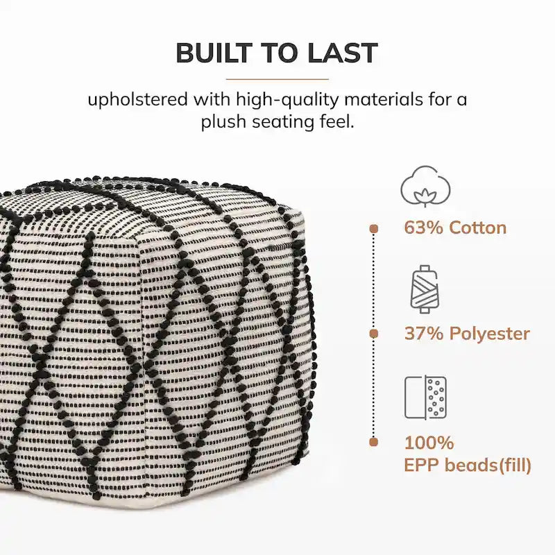 Pouf Ottoman - Revêtement en mélange de coton avec rembourrage ferme en billes EPP - Repose-pieds ou siège d'appoint pour salon