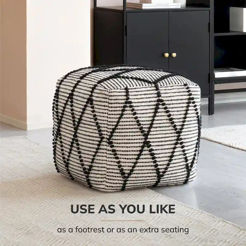 Pouf Ottoman - Revêtement en mélange de coton avec rembourrage ferme en billes EPP - Repose-pieds ou siège d'appoint pour salon
