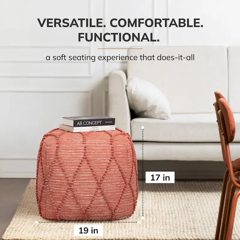 Pouf Ottoman - Revêtement en mélange de coton avec rembourrage ferme en billes EPP - Repose-pieds ou siège d'appoint pour salon
