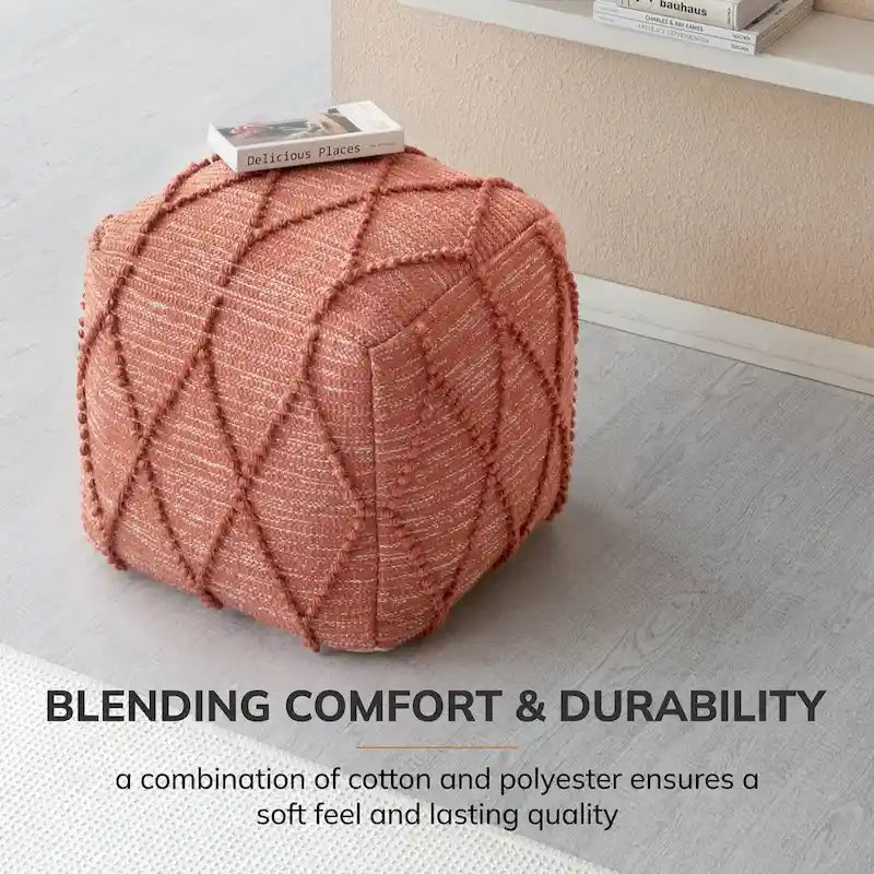 Pouf Ottoman - Revêtement en mélange de coton avec rembourrage ferme en billes EPP - Repose-pieds ou siège d'appoint pour salon