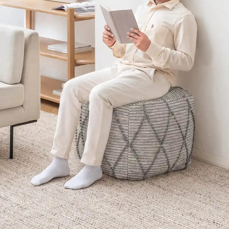 Pouf Ottoman - Revêtement en mélange de coton avec rembourrage ferme en billes EPP - Repose-pieds ou siège d'appoint pour salon