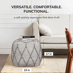 Pouf Ottoman - Revêtement en mélange de coton avec rembourrage ferme en billes EPP - Repose-pieds ou siège d'appoint pour salon