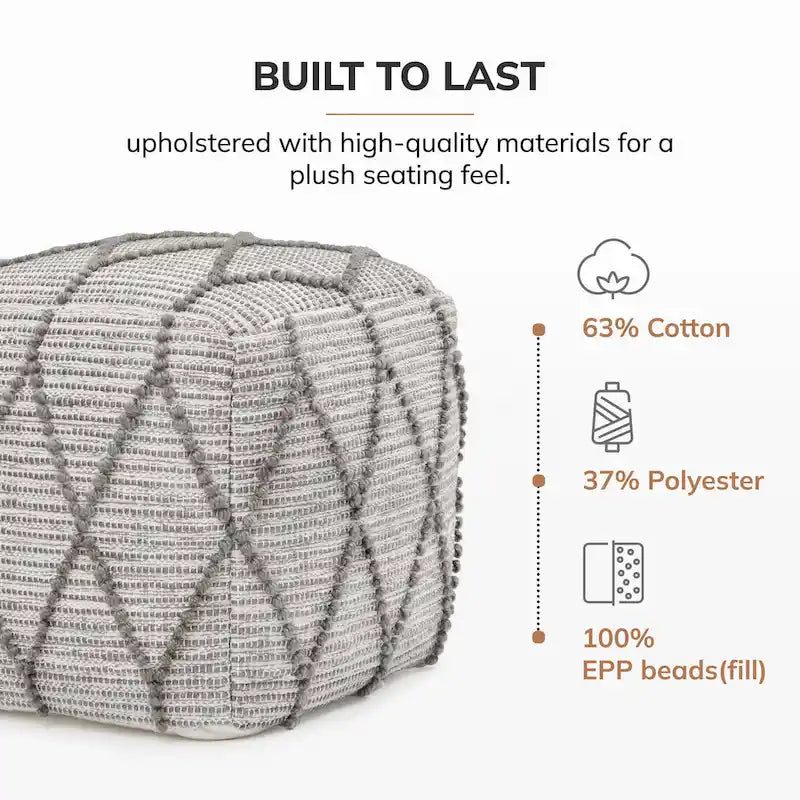 Pouf Ottoman - Revêtement en mélange de coton avec rembourrage ferme en billes EPP - Repose-pieds ou siège d'appoint pour salon