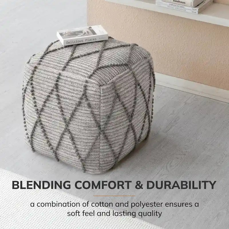 Pouf Ottoman - Revêtement en mélange de coton avec rembourrage ferme en billes EPP - Repose-pieds ou siège d'appoint pour salon