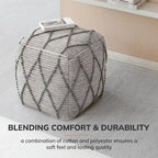 Pouf Ottoman - Revêtement en mélange de coton avec rembourrage ferme en billes EPP - Repose-pieds ou siège d'appoint pour salon