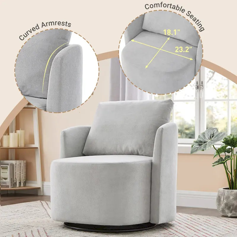 Fauteuil pivotant à 360°, fauteuil baril d'appoint 29,9 po, fauteuil canapé pivotant rembourré au design incurvé