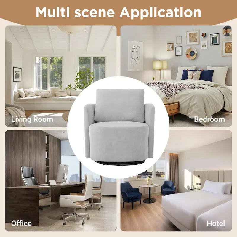 Fauteuil pivotant à 360°, fauteuil baril d'appoint 29,9 po, fauteuil canapé pivotant rembourré au design incurvé