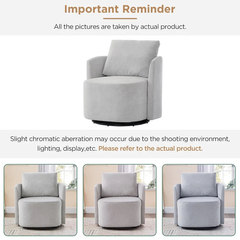 Fauteuil pivotant à 360°, fauteuil baril d'appoint 29,9 po, fauteuil canapé pivotant rembourré au design incurvé