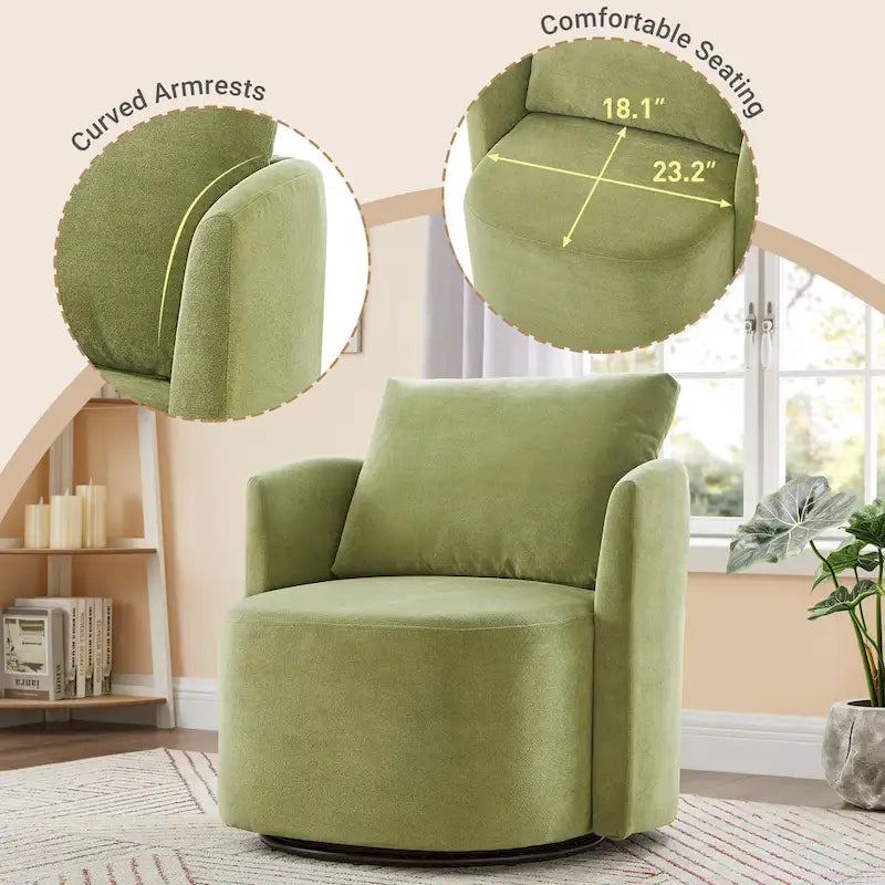 Fauteuil pivotant à 360°, fauteuil baril d'appoint 29,9 po, fauteuil canapé pivotant rembourré au design incurvé