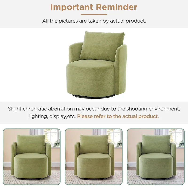 Fauteuil pivotant à 360°, fauteuil baril d'appoint 29,9 po, fauteuil canapé pivotant rembourré au design incurvé