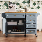 52 Îlot de cuisine avec abattant, texture en relief, sur roulettes avec étagère à épices, porte-serviettes, 2 portes et 5 tiroirs